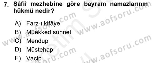 İslam İbadet Esasları Dersi 2017 - 2018 Yılı 3 Ders Sınav Soruları 7. Soru