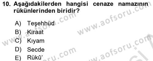 İslam İbadet Esasları Dersi 2017 - 2018 Yılı (Vize) Ara Sınav Soruları 10. Soru