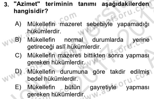 İslam İbadet Esasları Dersi Ara Sınavı Deneme Sınav Soruları 3. Soru