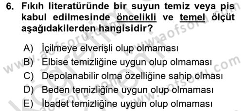 İslam İbadet Esasları Dersi Ara Sınavı Deneme Sınav Soruları 6. Soru
