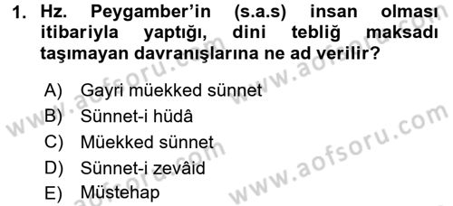 İslam İbadet Esasları Dersi 2017 - 2018 Yılı (Final) Dönem Sonu Sınav Soruları 1. Soru