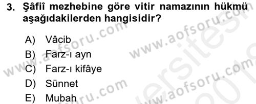 İslam İbadet Esasları Dersi 2017 - 2018 Yılı (Final) Dönem Sonu Sınav Soruları 3. Soru