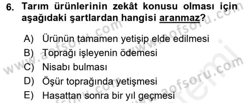 İslam İbadet Esasları Dersi 2017 - 2018 Yılı (Final) Dönem Sonu Sınav Soruları 6. Soru