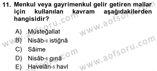 İslam İbadet Esasları Dersi 2018 - 2019 Yılı 3 Ders Sınav Soruları 11. Soru