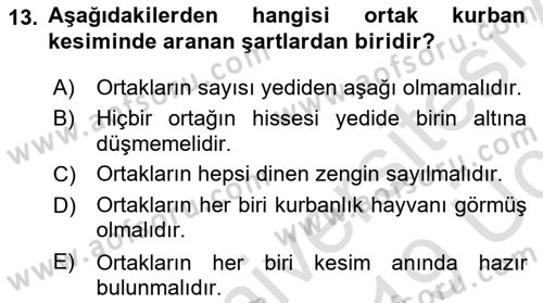 İslam İbadet Esasları Dersi 2018 - 2019 Yılı 3 Ders Sınav Soruları 13. Soru