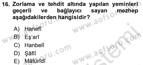 İslam İbadet Esasları Dersi 2018 - 2019 Yılı 3 Ders Sınav Soruları 16. Soru