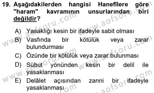 İslam İbadet Esasları Dersi 2018 - 2019 Yılı 3 Ders Sınav Soruları 19. Soru