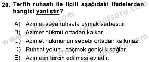 İslam İbadet Esasları Dersi 2018 - 2019 Yılı 3 Ders Sınav Soruları 20. Soru