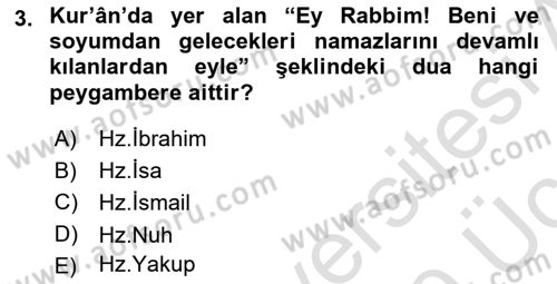 İslam İbadet Esasları Dersi 2018 - 2019 Yılı 3 Ders Sınav Soruları 3. Soru