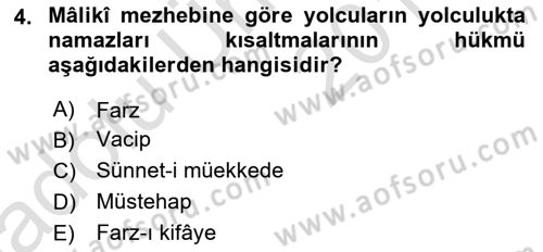 İslam İbadet Esasları Dersi 2018 - 2019 Yılı 3 Ders Sınav Soruları 4. Soru