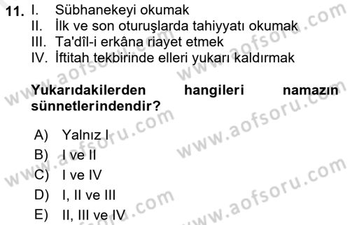 İslam İbadet Esasları Dersi 2018 - 2019 Yılı (Vize) Ara Sınav Soruları 11. Soru