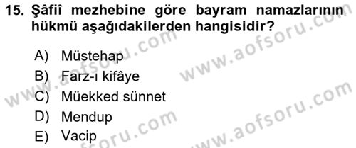 İslam İbadet Esasları Dersi 2018 - 2019 Yılı (Vize) Ara Sınav Soruları 15. Soru