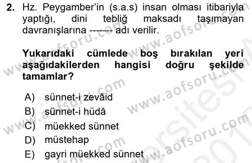 İslam İbadet Esasları Dersi 2018 - 2019 Yılı (Vize) Ara Sınav Soruları 2. Soru