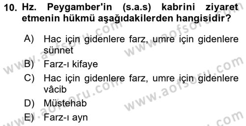 İslam İbadet Esasları Dersi 2018 - 2019 Yılı (Final) Dönem Sonu Sınav Soruları 10. Soru