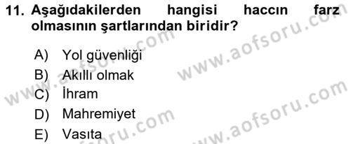 İslam İbadet Esasları Dersi 2018 - 2019 Yılı (Final) Dönem Sonu Sınav Soruları 11. Soru