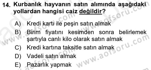 İslam İbadet Esasları Dersi 2018 - 2019 Yılı (Final) Dönem Sonu Sınav Soruları 14. Soru