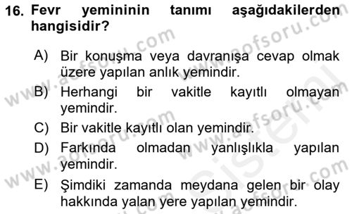 İslam İbadet Esasları Dersi 2018 - 2019 Yılı (Final) Dönem Sonu Sınav Soruları 16. Soru