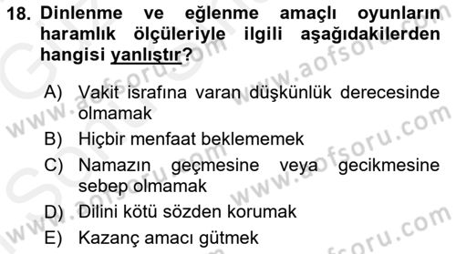 İslam İbadet Esasları Dersi 2018 - 2019 Yılı (Final) Dönem Sonu Sınav Soruları 18. Soru