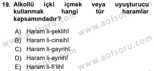 İslam İbadet Esasları Dersi 2018 - 2019 Yılı (Final) Dönem Sonu Sınav Soruları 19. Soru