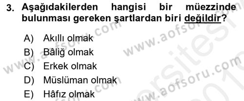 İslam İbadet Esasları Dersi 2018 - 2019 Yılı (Final) Dönem Sonu Sınav Soruları 3. Soru