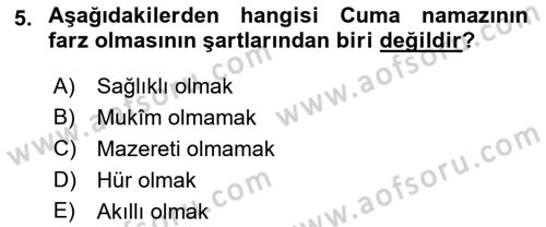 İslam İbadet Esasları Dersi 2018 - 2019 Yılı (Final) Dönem Sonu Sınav Soruları 5. Soru