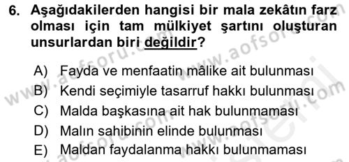 İslam İbadet Esasları Dersi 2018 - 2019 Yılı (Final) Dönem Sonu Sınav Soruları 6. Soru