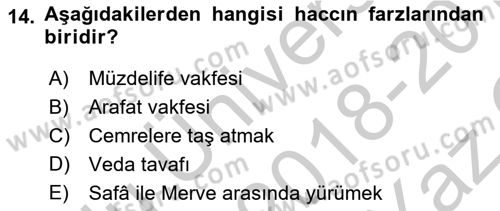 İslam İbadet Esasları Dersi 2018 - 2019 Yılı Yaz Okulu Sınav Soruları 14. Soru