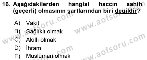İslam İbadet Esasları Dersi 2018 - 2019 Yılı Yaz Okulu Sınav Soruları 16. Soru