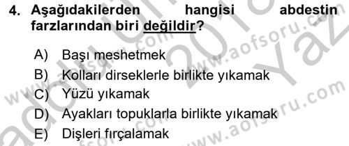 İslam İbadet Esasları Dersi 2018 - 2019 Yılı Yaz Okulu Sınav Soruları 4. Soru