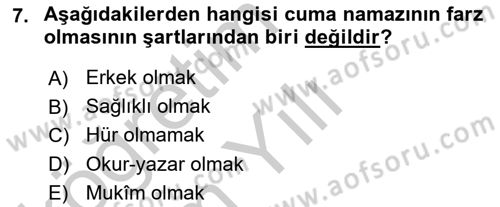 İslam İbadet Esasları Dersi 2018 - 2019 Yılı Yaz Okulu Sınav Soruları 7. Soru