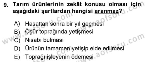 İslam İbadet Esasları Dersi 2018 - 2019 Yılı Yaz Okulu Sınav Soruları 9. Soru