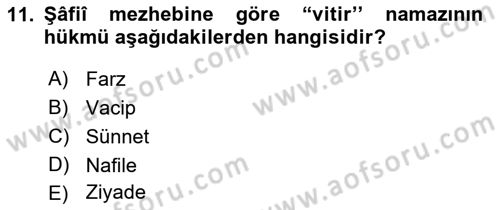 İslam İbadet Esasları Dersi 2019 - 2020 Yılı (Vize) Ara Sınav Soruları 11. Soru