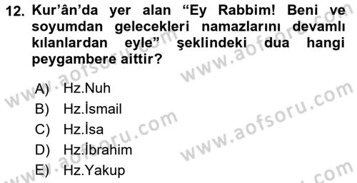 İslam İbadet Esasları Dersi 2019 - 2020 Yılı (Vize) Ara Sınav Soruları 12. Soru