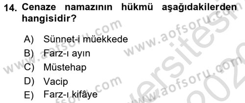 İslam İbadet Esasları Dersi 2019 - 2020 Yılı (Vize) Ara Sınav Soruları 14. Soru