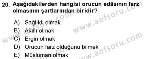 İslam İbadet Esasları Dersi 2019 - 2020 Yılı (Vize) Ara Sınav Soruları 20. Soru