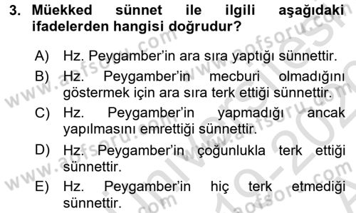 İslam İbadet Esasları Dersi Ara Sınavı Deneme Sınav Soruları 3. Soru