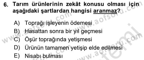İslam İbadet Esasları Dersi 2019 - 2020 Yılı (Final) Dönem Sonu Sınav Soruları 6. Soru