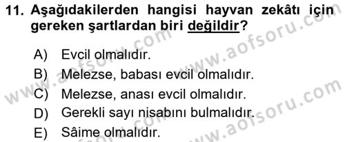İslam İbadet Esasları Dersi 2020 - 2021 Yılı Yaz Okulu Sınav Soruları 11. Soru