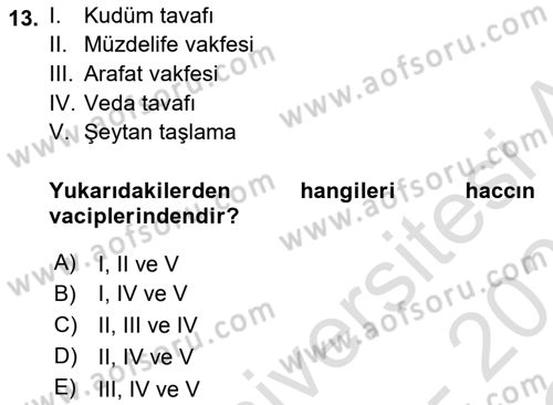 İslam İbadet Esasları Dersi 2020 - 2021 Yılı Yaz Okulu Sınav Soruları 13. Soru