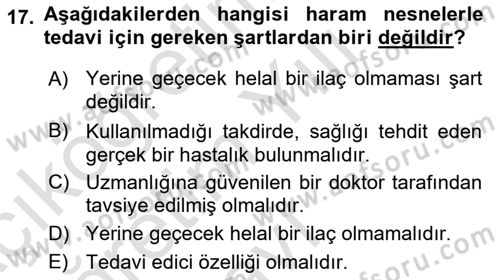 İslam İbadet Esasları Dersi 2020 - 2021 Yılı Yaz Okulu Sınav Soruları 17. Soru