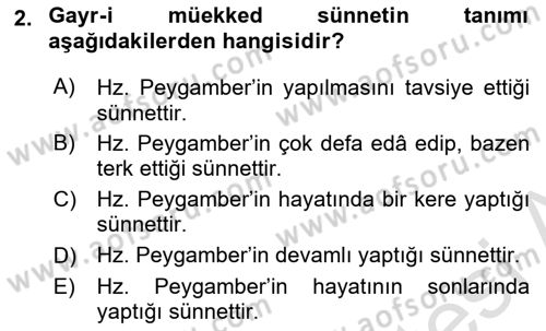 İslam İbadet Esasları Dersi Ara Sınavı Deneme Sınav Soruları 2. Soru
