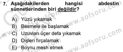 İslam İbadet Esasları Dersi 2021 - 2022 Yılı (Vize) Ara Sınav Soruları 7. Soru