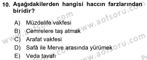 İslam İbadet Esasları Dersi 2021 - 2022 Yılı (Final) Dönem Sonu Sınav Soruları 10. Soru
