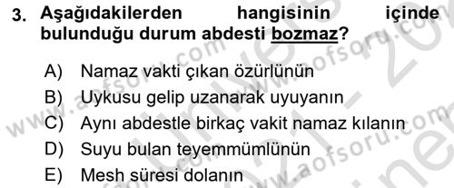 İslam İbadet Esasları Dersi 2021 - 2022 Yılı (Final) Dönem Sonu Sınav Soruları 3. Soru