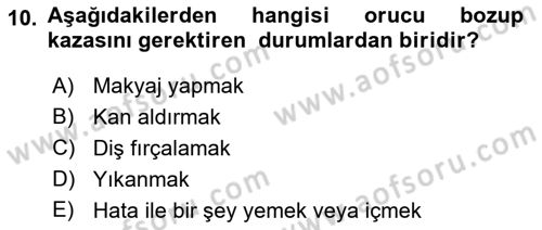 İslam İbadet Esasları Dersi 2021 - 2022 Yılı Yaz Okulu Sınav Soruları 10. Soru