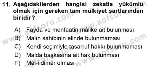 İslam İbadet Esasları Dersi 2021 - 2022 Yılı Yaz Okulu Sınav Soruları 11. Soru