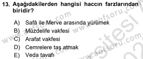 İslam İbadet Esasları Dersi 2021 - 2022 Yılı Yaz Okulu Sınav Soruları 13. Soru
