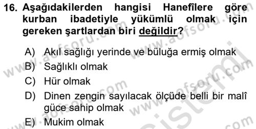 İslam İbadet Esasları Dersi 2021 - 2022 Yılı Yaz Okulu Sınav Soruları 16. Soru