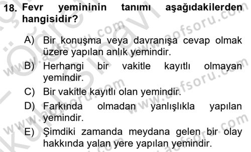 İslam İbadet Esasları Dersi 2021 - 2022 Yılı Yaz Okulu Sınav Soruları 18. Soru