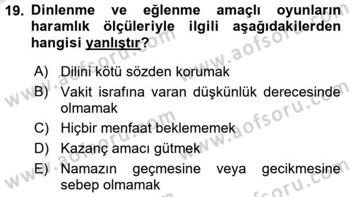 İslam İbadet Esasları Dersi 2021 - 2022 Yılı Yaz Okulu Sınav Soruları 19. Soru